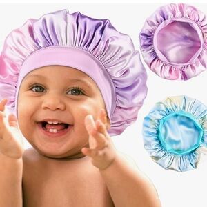 NEW! Satin Bonnets Two Double Layer Sleeping Caps Wide Band Pink Purple 2T-5T